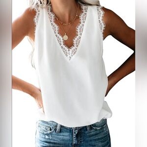 NWOT White Lace Trim Sleeveless Top